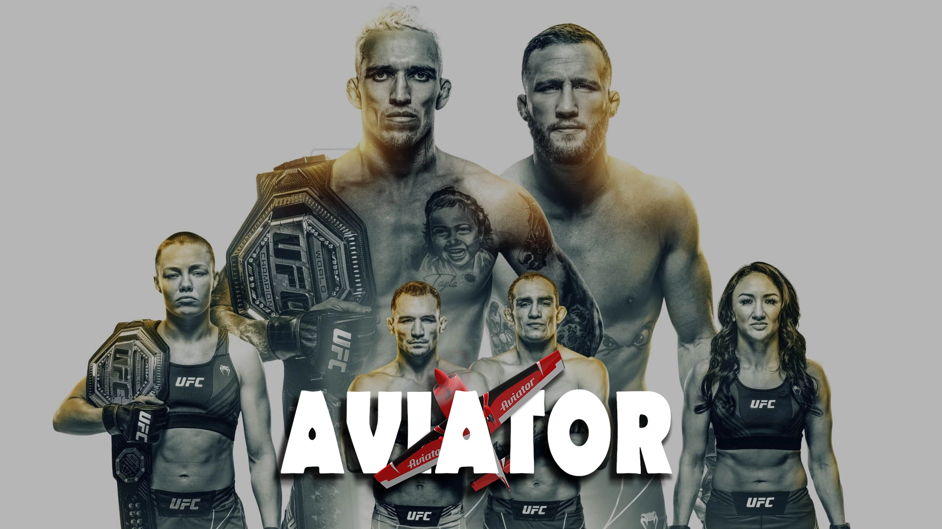 The image shows UFC fighters and the Aviator logo